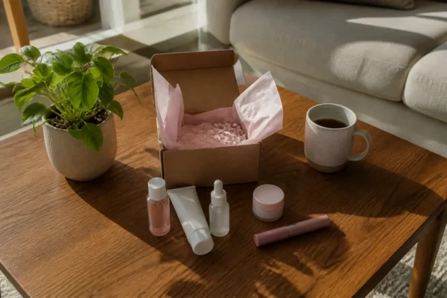 Blissim avis après 6 mois : que vaut l’abonnement ? Une sélection de produits de beauté avec blissim avis dans un salon lumineux
