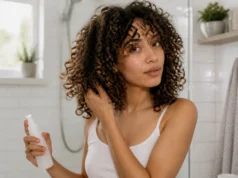 Appliquer le Boost Curl Les Secrets de Loly sans effet carton Personne appliquant le soin Boost Curl Les Secrets de Loly sur des boucles