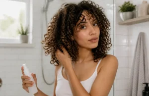Appliquer le Boost Curl Les Secrets de Loly sans effet carton Personne appliquant le soin Boost Curl Les Secrets de Loly sur des boucles