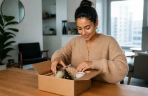 Lookfantastic: avis clients, commande et SAV Une personne ouvrant un colis de produits de beauté pour découvrir un lookfantastic avis positif