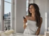 Novara Paris : avis et test sur le shampoing colorant Une femme tient un flacon dans sa salle de bain pour un shampoing colorant Novara Paris avis.