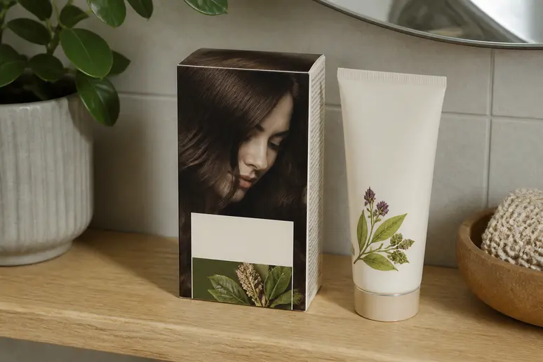 tubes de crème hydratante Phyto 7 et coloration Phytocolor posés sur une étagère