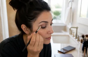 Maquiller les yeux vert marron avec les fards prune et bronze Découvrez comment utiliser les couleurs maquillage yeux vert marron avec des fards bronze et prune.