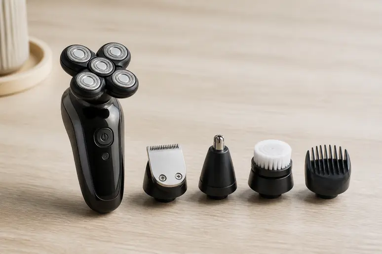 Coffret complet incluant les différents embouts du rasoir Elios pour le corps et le visage