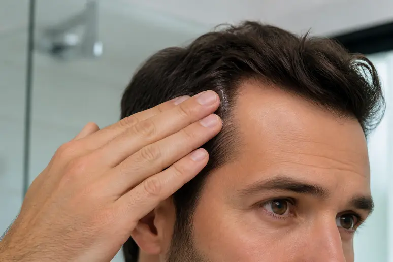 Application d'une lotion capillaire traitante sur les golfes pour freiner la perte des cheveux