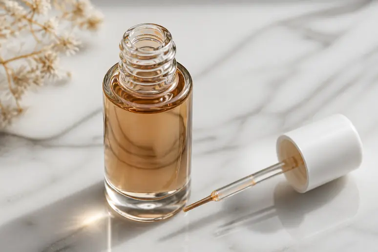 Flacon de sérum cils Maholash avec applicateur fin posé sur un plan de travail clair