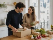 Que vaut Quitoque ? Notre avis sur les prix et les box un couple prépare un repas frais avec les ingrédients d'un avis quitoque dans leur cuisine