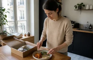 Avis Cheef : la qualité des repas vaut-elle son prix ? Femme préparant un repas équilibré dans sa cuisine lumineuse, illustrant le test Cheef avis qualité prix